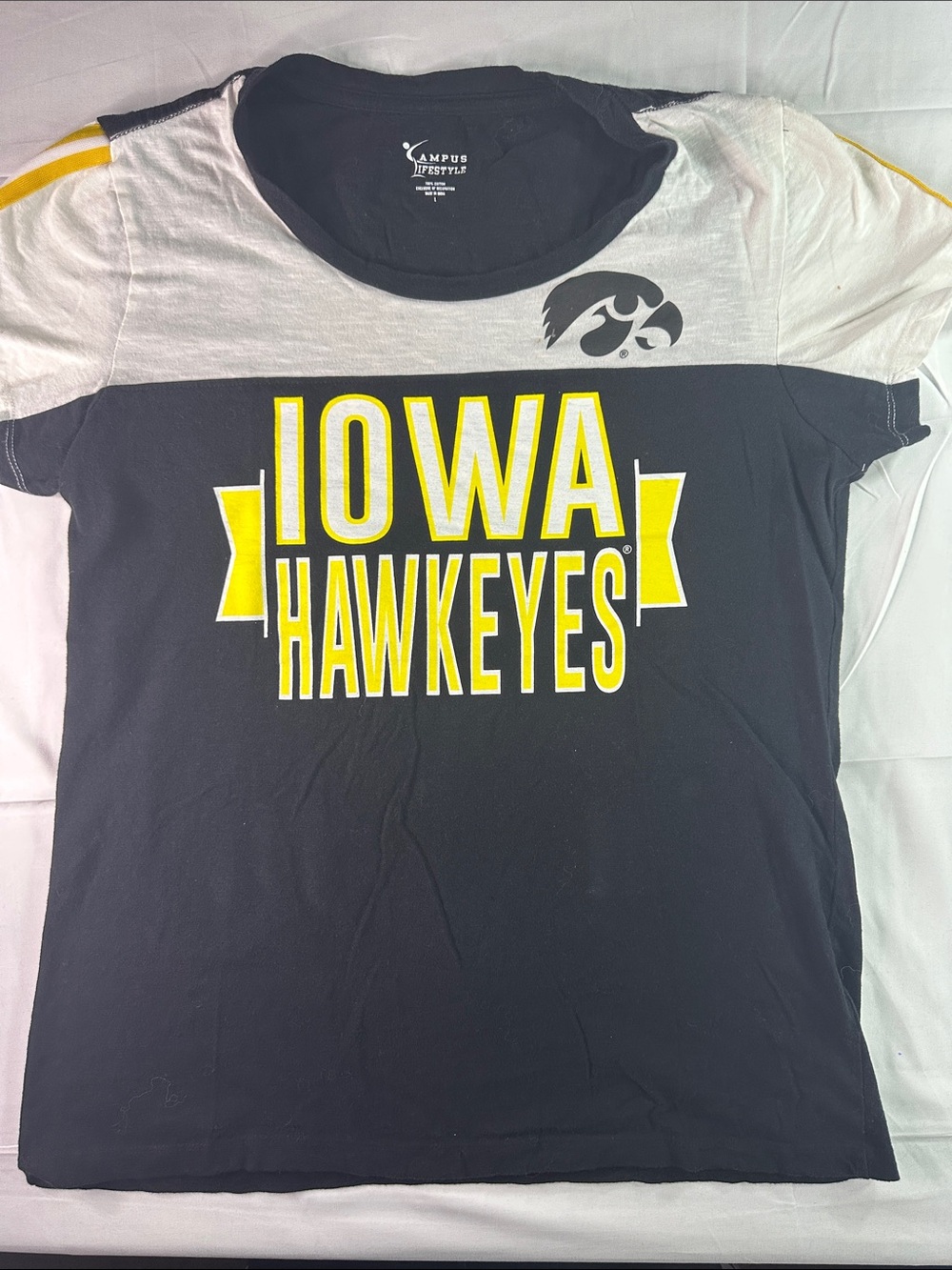 Iowa Hawkeyes Women’s Black & White Colorblocked Short Sleeve Tee